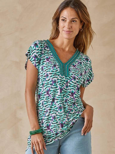 Tee-shirt perles fantaisie maille fluide