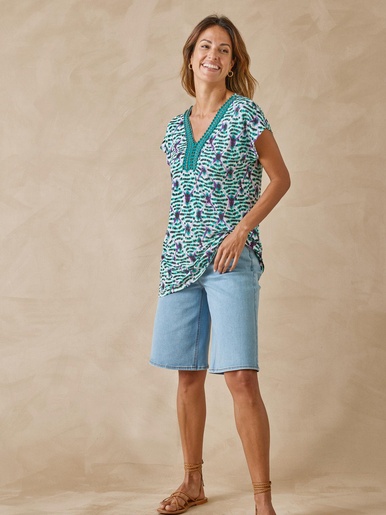 Tee-shirt perles fantaisie maille fluide