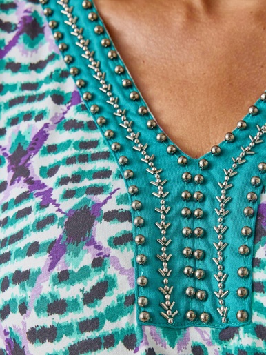 Tee-shirt perles fantaisie maille fluide
