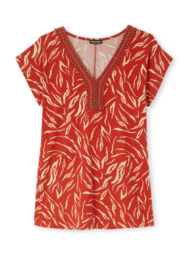 Tee-shirt perles fantaisie maille fluide