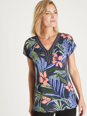 Tee-shirt perles fantaisie maille fluide