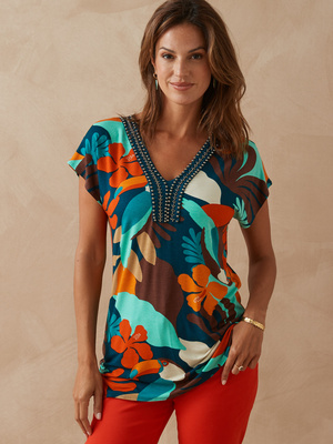 Tee-shirt perles fantaisie maille fluide