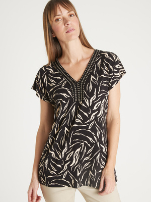 Tee-shirt perles fantaisie maille fluide