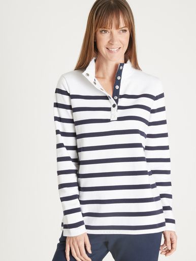 Sweat-shirt rayé col montant - Daxon - Blanc/ marine