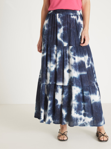 Jupe élastiquée tie and dye à volants - Daxon - Bleu