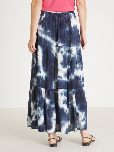 Jupe élastiquée tie and dye à volants - Daxon - Bleu