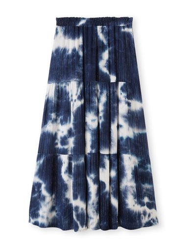 Jupe élastiquée tie and dye à volants - Daxon - Bleu