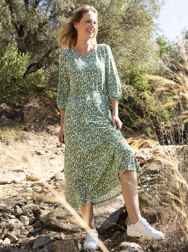 Robe droite en maille - Daxon - Imprimé vert