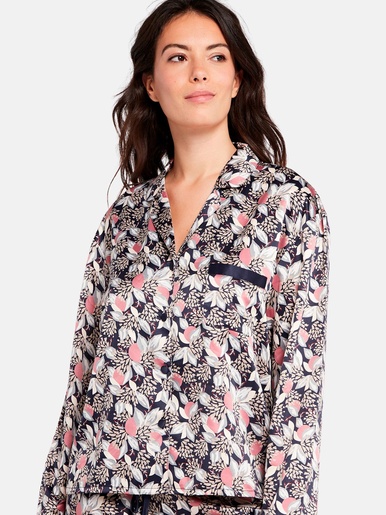 Haut de pyjama en satin Idole - Sans Complexe - Imprime floral bleu  rose