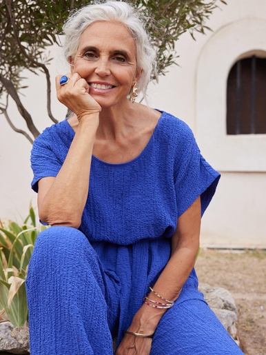 Blouse en seersucker - Daxon - Bleu