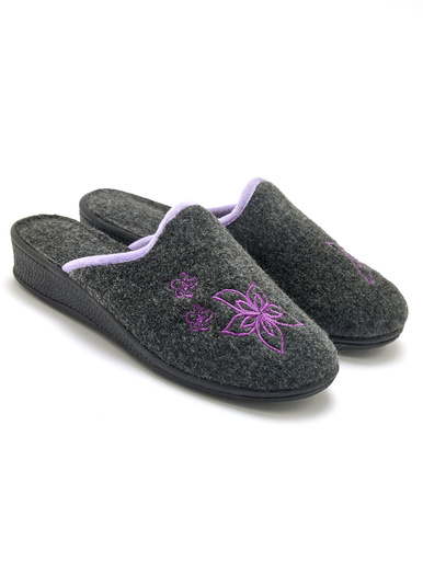 Mules brodées - Pédiconfort - Gris