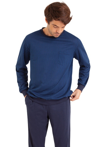 Pyjama coton mercerisé - Eminence - Imprimé bleu-marine