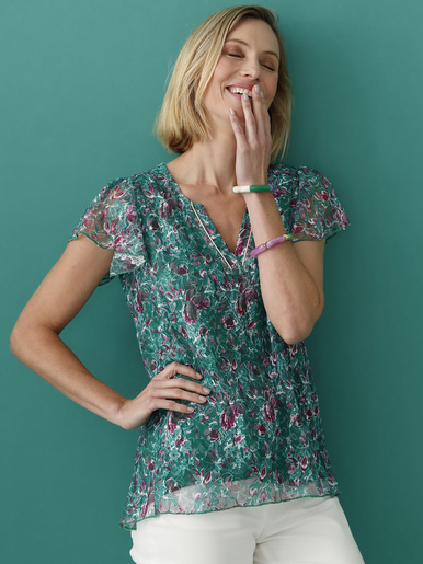 Tee-shirt en maille dentelle - Daxon - Imprimé vert