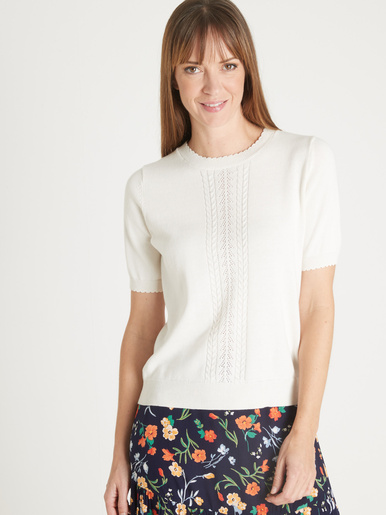 Pull manches courtes finition écailles - Daxon - Ecru