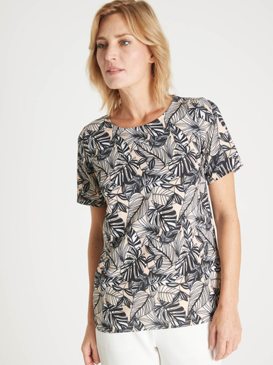 Blouse en crêpe manches courtes - Daxon - Beige/noir