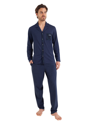 Pyjama uni en jersey pur coton - Athéna - Marine