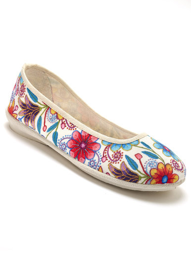 Pantoufles ballerines fantaisie - Pédiconfort - Fleuri fond blanc