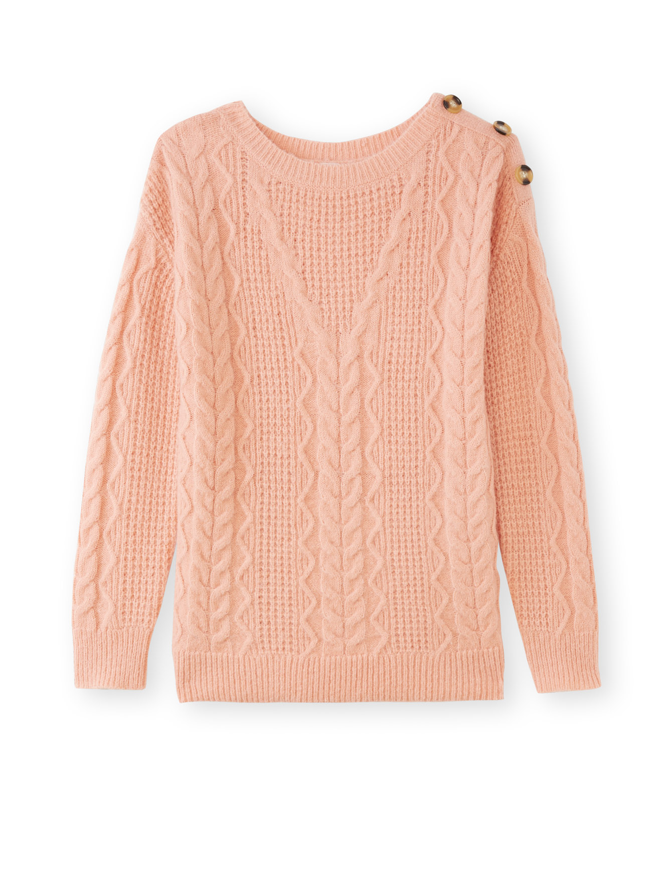 Pull en maille fantaisie col rond - Daxon - Rose