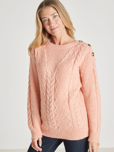 Pull en maille fantaisie col rond - Daxon - Rose