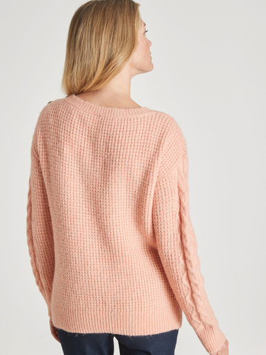 Pull en maille fantaisie col rond - Daxon - Rose
