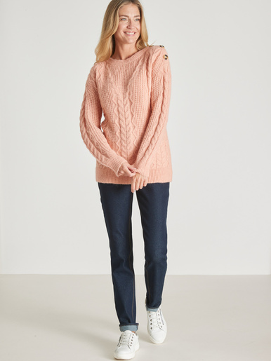 Pull en maille fantaisie col rond - Daxon - Rose