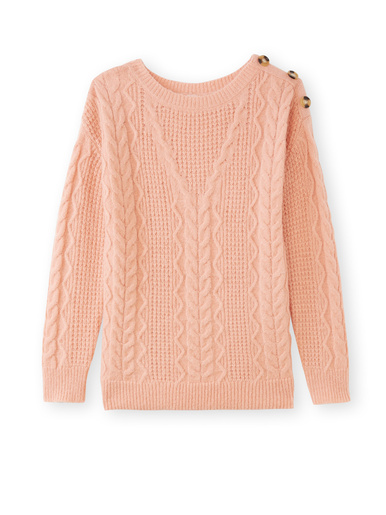 Pull en maille fantaisie col rond - Daxon - Rose
