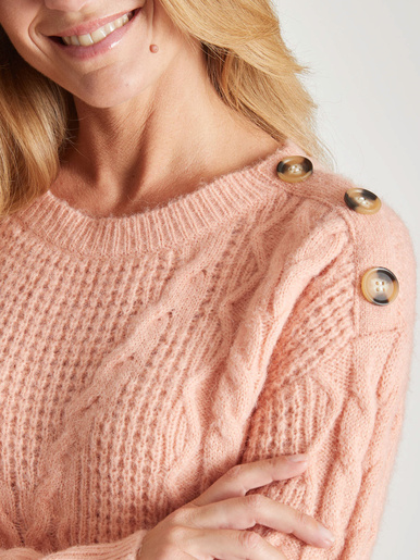 Pull en maille fantaisie col rond - Daxon - Rose