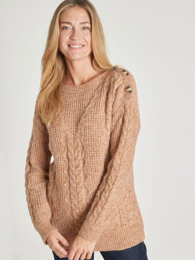 Pull en maille fantaisie col rond - Daxon - Noisette