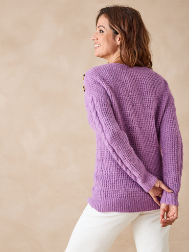 Pull en maille fantaisie col rond - Daxon - Violet