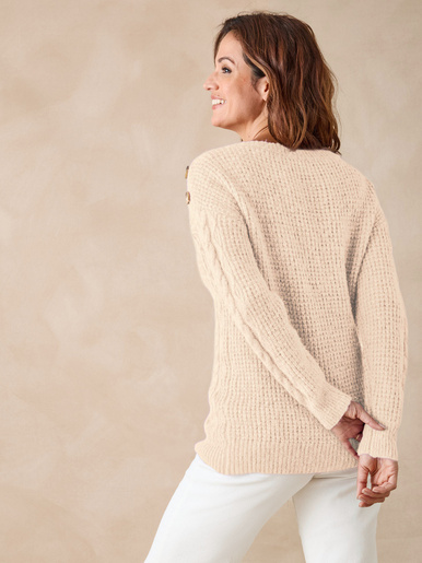 Pull en maille fantaisie col rond - Daxon - Ecru