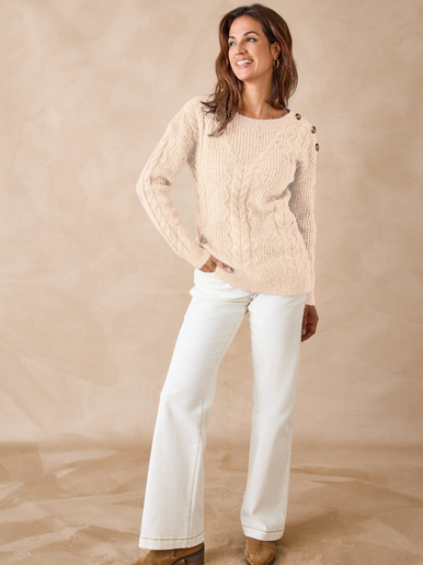 Pull en maille fantaisie col rond - Daxon - Ecru