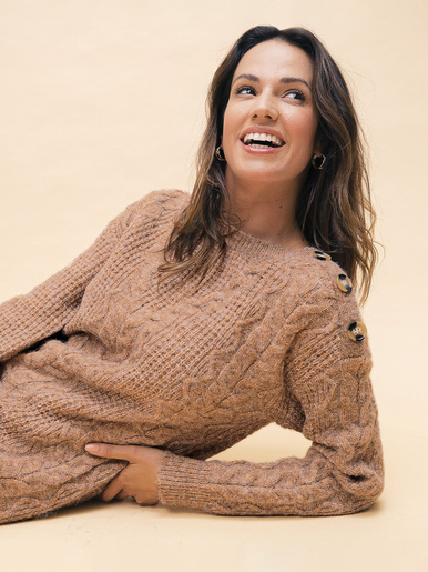 Pull en maille fantaisie col rond - Daxon - Blush