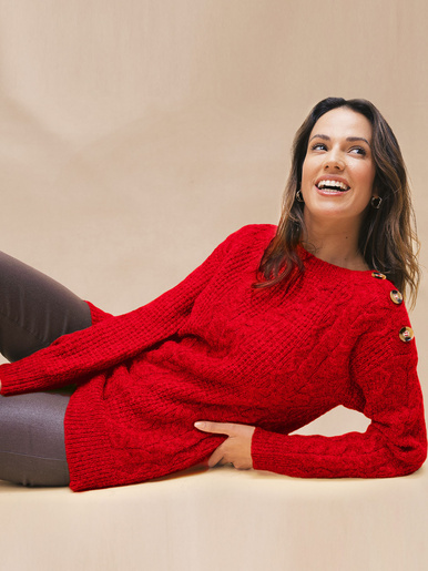 Pull en maille fantaisie col rond - Daxon - Blush