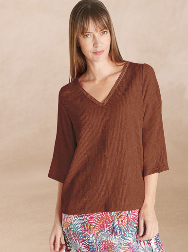 Tee-shirt V galon fantaisie - Daxon - Marron