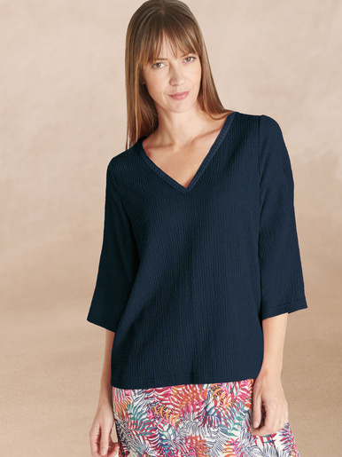 Tee-shirt V galon fantaisie - Daxon - Marine