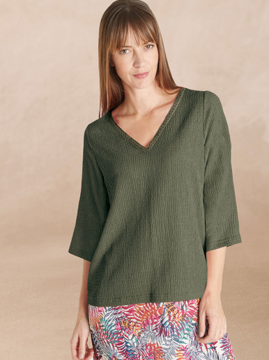 Tee-shirt V galon fantaisie - Daxon - Kaki