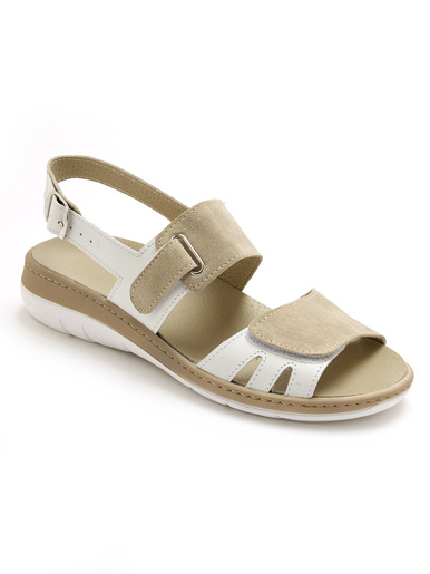 Sandales à pattes scratch - Pédiconfort - Beige/blanc