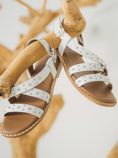 Sandales cuir détails cloutés - Pédiconfort - Blanc