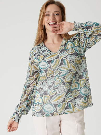 Blouse en voile - Daxon - Imp feuillage turquoise