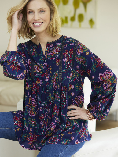 Blouse forme boîte - Daxon - Imprimé fond marine