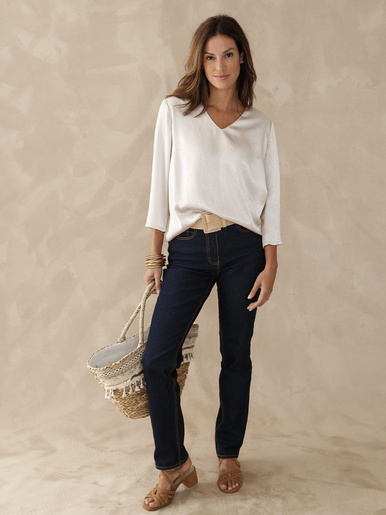 Blouse manches 3/4 effet satiné