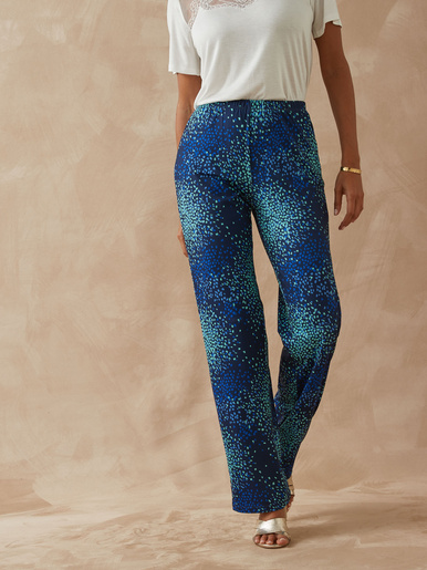 Pantalon en crêpe fluide - Daxon - Imprimé bleu