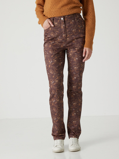Pantalon 5 poches taille haute - Daxon - Imprimé chocolat