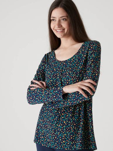 Tee-shirt tunique manches longues - Daxon - Imprimé bleu
