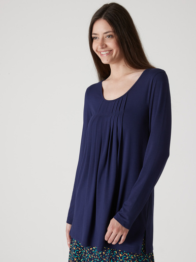 Tee-shirt tunique manches longues - Daxon - Uni marine