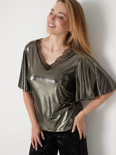 Tee-shirt brillant avec dentelle