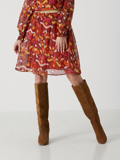 Jupe courte en voile - Daxon - Imprimé orange et rose