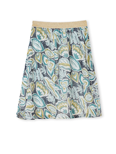 Jupe courte en voile - Daxon - Imprimé feuillage turquoise