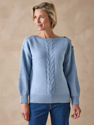 Pull encolure bateau en jersey envers - Daxon - Bleu glacier