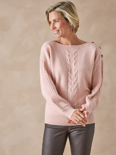 Pull encolure bateau en jersey envers - Daxon - Rose poudré